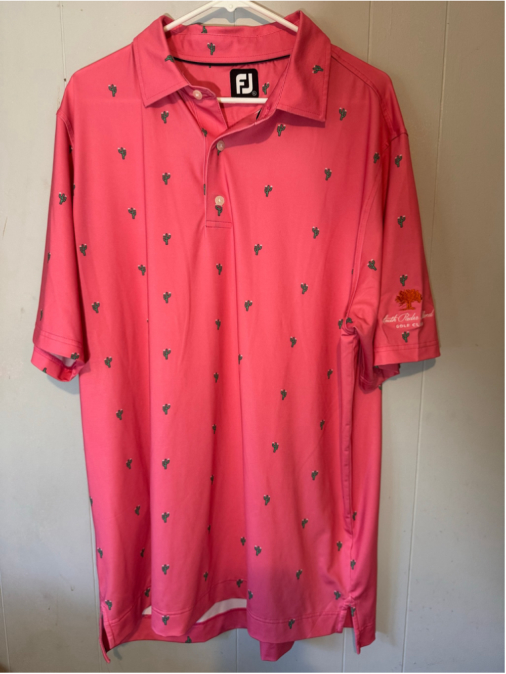 Men's FootJoy Polo Shirt XL Pink Cactus Print Golf Shirt